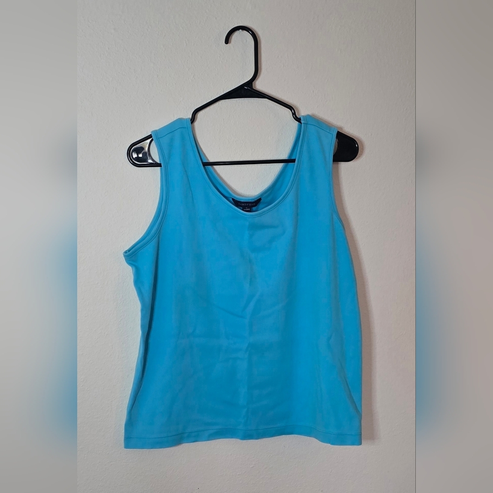 Land’s End Aqua Blue Cotton Tank Top Sleeveless Size L